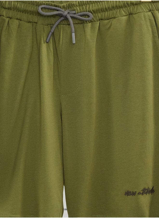 trendyol - Dark Khaki Tracksuit Set Oversize Text Embroidered 100% Cotton TMNSS22EM00012 - Image 1