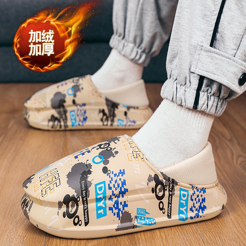 Plus Size Cotton Slippers Men'S Winter Fleece-Lined Warm Cotton Shoes For Lovers Outdoor Waterproof Slippers Thick-Soled Indoor Home - Image 5