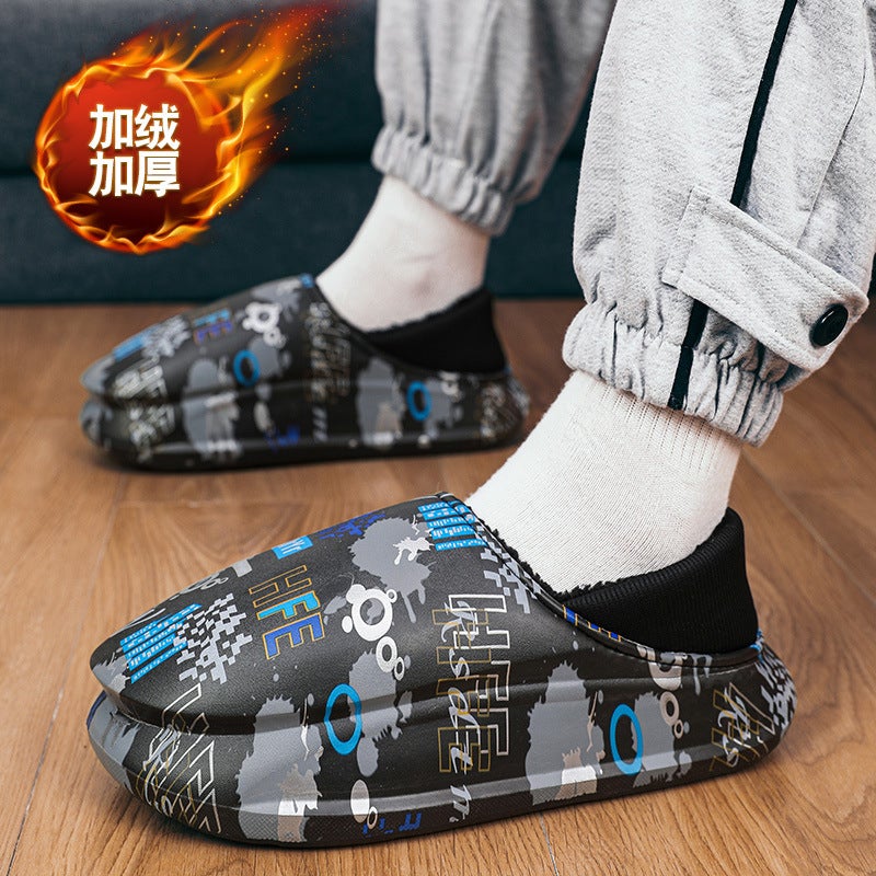 Plus Size Cotton Slippers Men'S Winter Fleece-Lined Warm Cotton Shoes For Lovers Outdoor Waterproof Slippers Thick-Soled Indoor Home - Image 2