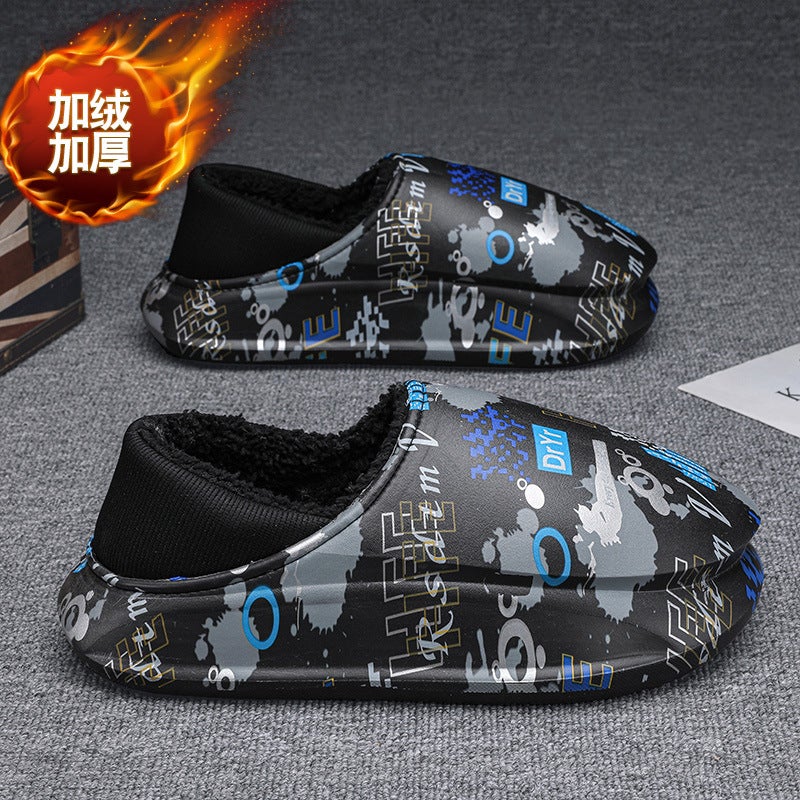 Plus Size Cotton Slippers Men'S Winter Fleece-Lined Warm Cotton Shoes For Lovers Outdoor Waterproof Slippers Thick-Soled Indoor Home - Image 3