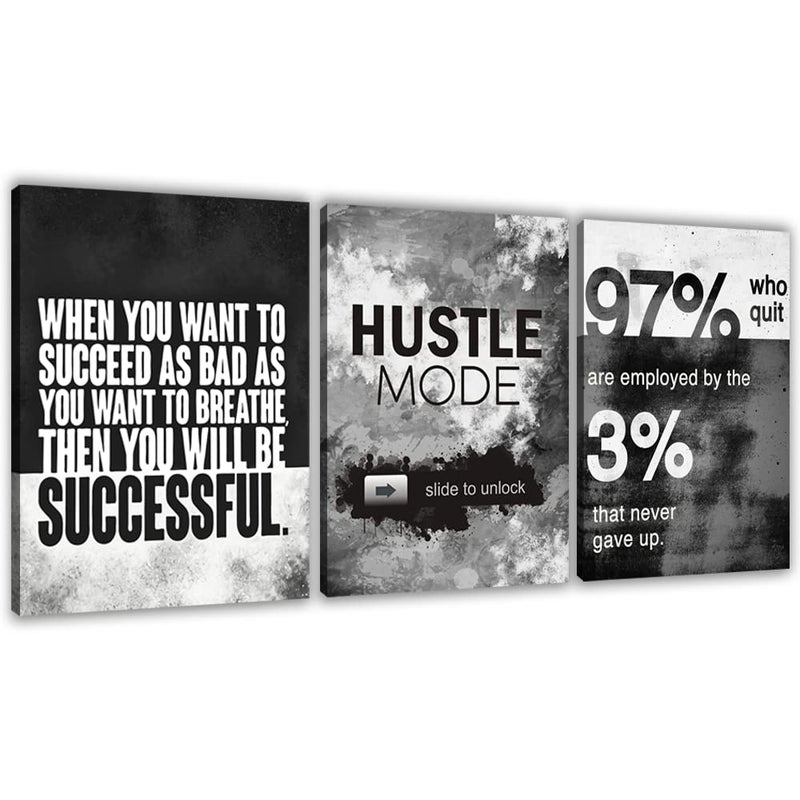 Yetaryy Motivational Painting Wall Art 3 Pieces Canvas Print Success Wall Art for Home Office Living Room Leader Canvas Quotes Inspirational Positive Poster Framed Motivation Artwork [36''Wx 16''H] - Image 1