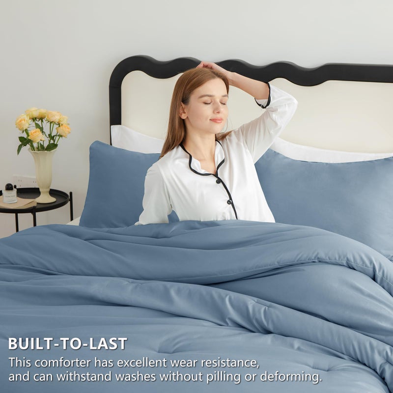 CozyLux Queen Comforter Set Grayish Blue, 3 Pieces Solid Comforters Queen Size Breathable Bedding Sets, Dusty Blue Luxury Soft Lightweight Bed Set with Down Alternative Comforter and 2 Pillowcases - Image 3