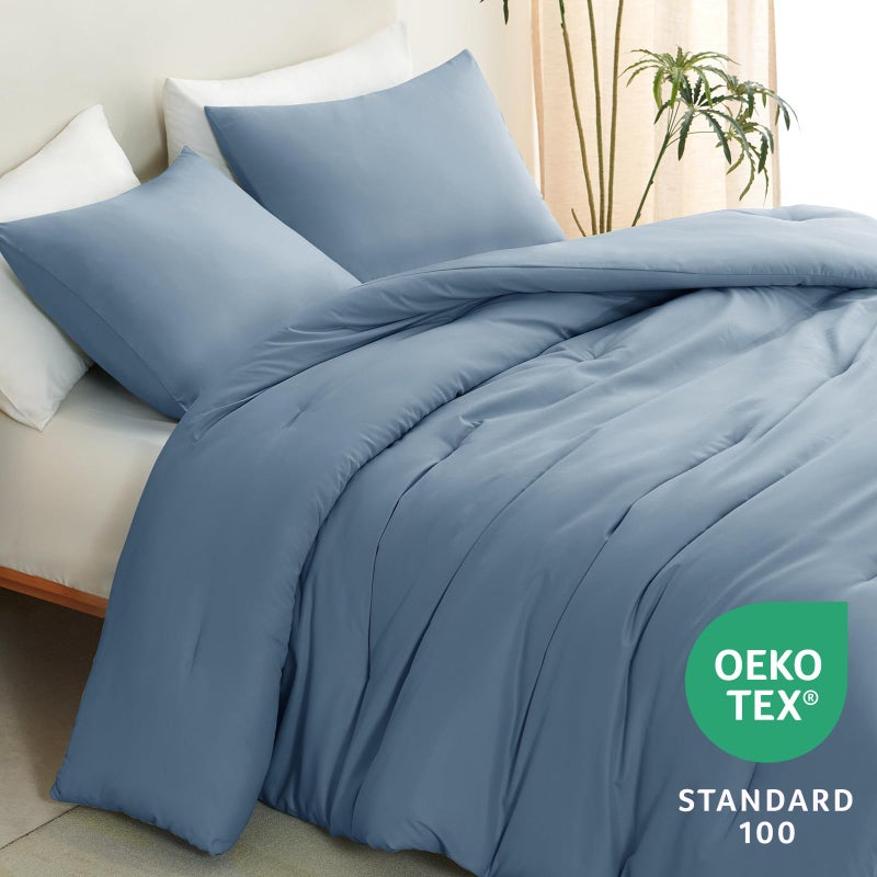 CozyLux Queen Comforter Set Grayish Blue, 3 Pieces Solid Comforters Queen Size Breathable Bedding Sets, Dusty Blue Luxury Soft Lightweight Bed Set with Down Alternative Comforter and 2 Pillowcases - Image 4