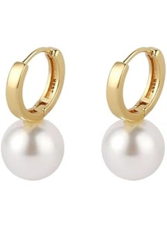 LOOPITYS Women's 18K Gold Plated Pearl Hoop Earrings Gold Hug Earrings Small Hoop Earrings Lightweight Small Gold Hoop Earrings for Women/Girls  - Image 1
