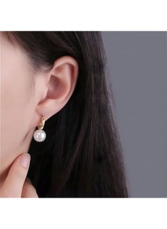 LOOPITYS Women's 18K Gold Plated Pearl Hoop Earrings Gold Hug Earrings Small Hoop Earrings Lightweight Small Gold Hoop Earrings for Women/Girls  - Image 2