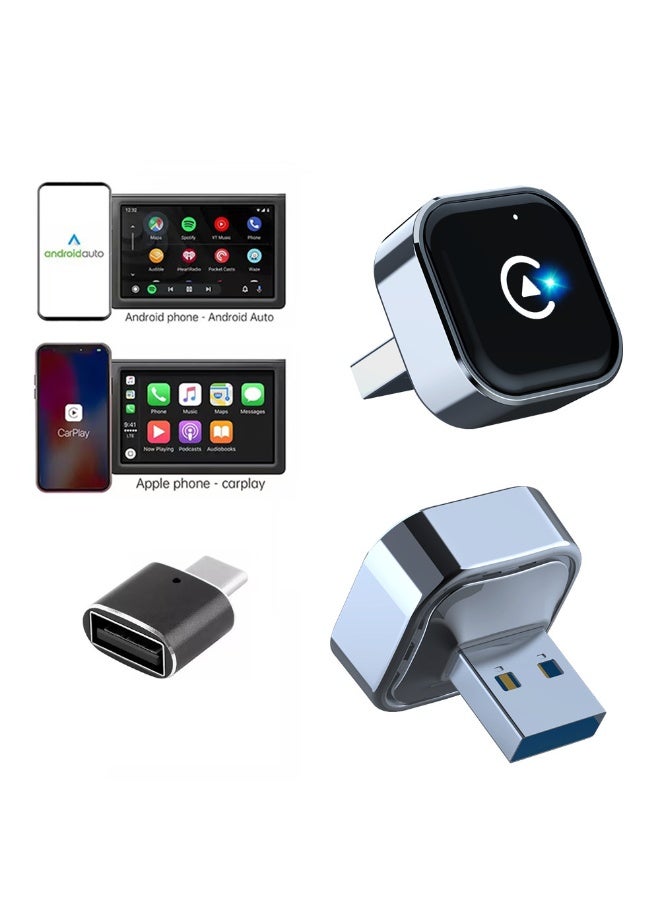 محول لاسلكي لـ CarPlay و Android Auto، نظام ذكي 2 في 1 بتقنية الذكاء الاصطناعي للسيارات، مزود بمحول USB لـ CarPlay، سهل التوصيل والتشغيل، اتصال تلقائي سريع، بلوتوث 5.3، اتصال تلقائي بشبكة Wi-Fi - Image 1