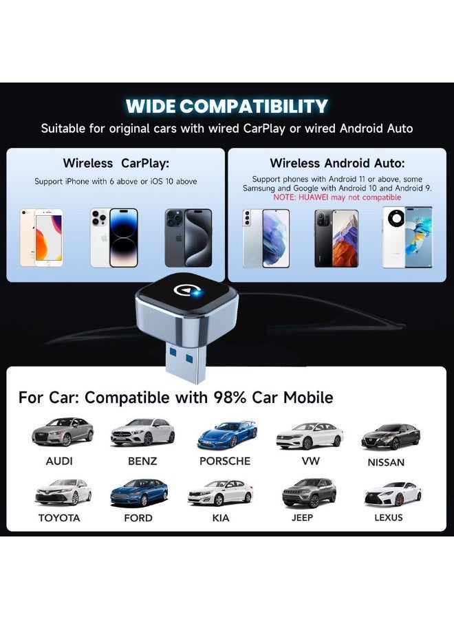 محول لاسلكي لـ CarPlay و Android Auto، نظام ذكي 2 في 1 بتقنية الذكاء الاصطناعي للسيارات، مزود بمحول USB لـ CarPlay، سهل التوصيل والتشغيل، اتصال تلقائي سريع، بلوتوث 5.3، اتصال تلقائي بشبكة Wi-Fi - Image 5
