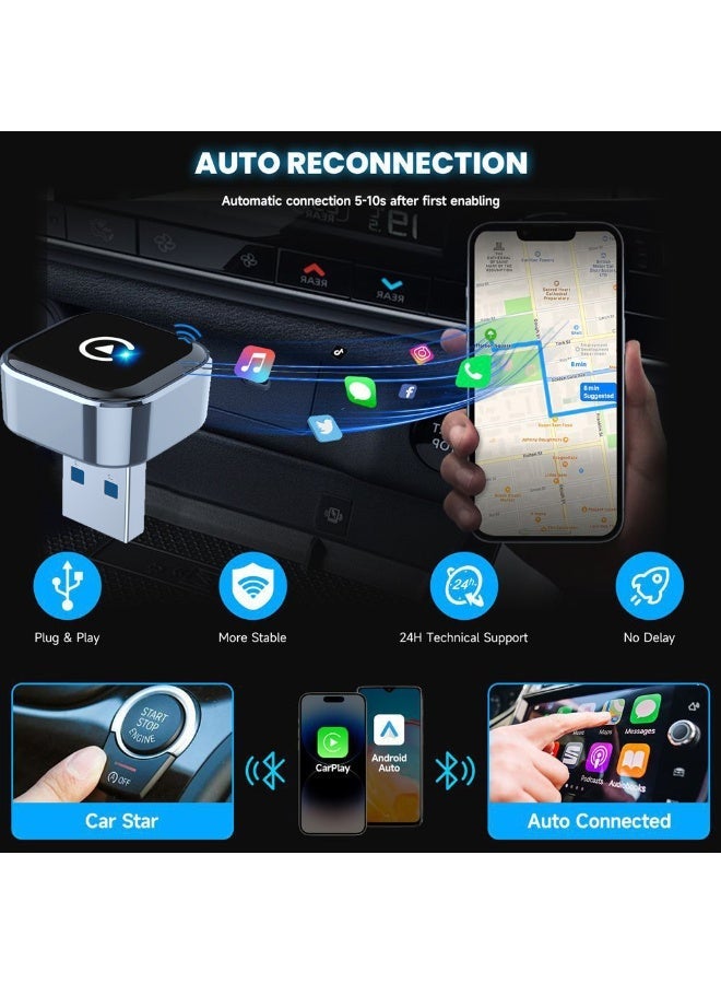 محول لاسلكي لـ CarPlay و Android Auto، نظام ذكي 2 في 1 بتقنية الذكاء الاصطناعي للسيارات، مزود بمحول USB لـ CarPlay، سهل التوصيل والتشغيل، اتصال تلقائي سريع، بلوتوث 5.3، اتصال تلقائي بشبكة Wi-Fi - Image 4