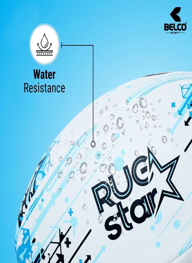 Belco Sports RUGSTAR Blue 3Ply Synthetic Rubber Top Grade Rugby Ball Size 5 - Image 2