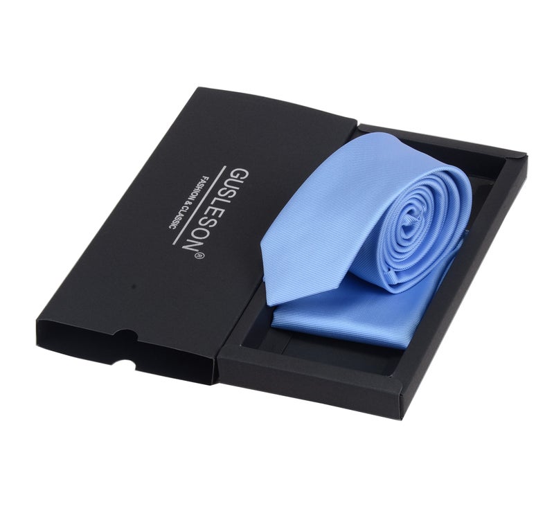 GUSLESON 2.4" Slim Necktie and Handkerchief Set For Men Solid Skinny Tie (0754-04) - Image 3