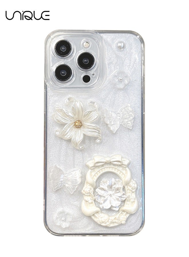 Unique For iPhone 16 Pro Case - 3D Camellia White Photo Frame Shiny Phone Case - Clear Phone Case - TPU Drop Protection - Image 1
