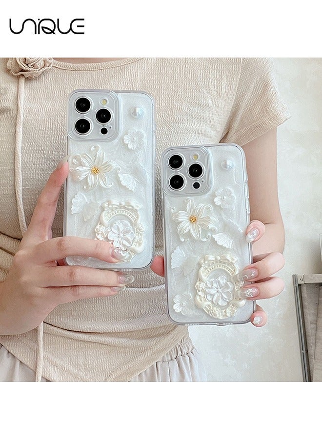 Unique For iPhone 16 Pro Case - 3D Camellia White Photo Frame Shiny Phone Case - Clear Phone Case - TPU Drop Protection - Image 3