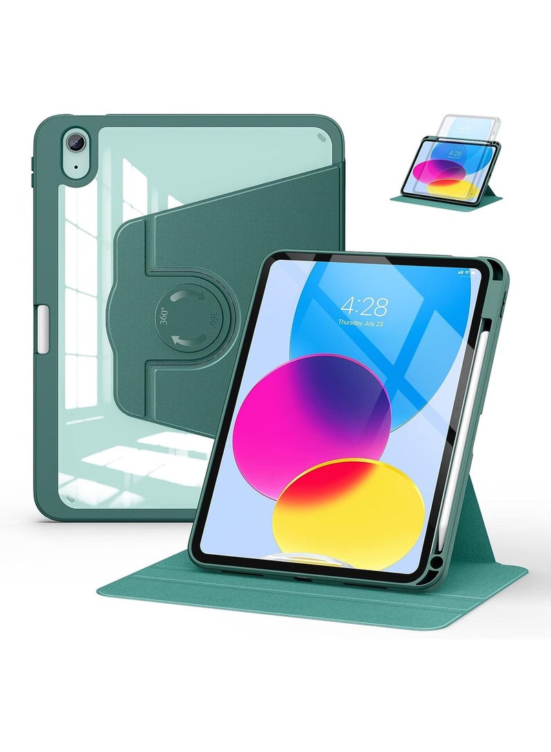 روك بو جراب دوار لجهاز iPad Air 11 بوصة (M3/M2) 2025/2024، جراب iPad Air 5 10.9 بوصة (2022)/Air 4 10.9 بوصة (2020) مع حامل قلم رصاص، حامل ثلاثي الطيات، غطاء مقاوم للصدمات يدور 360 درجة، ظهر شفاف، تنبيه/سكون تلقائي - Image 1