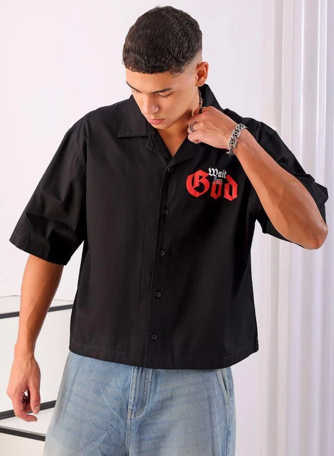 ذا انديان كراج كو Men Boxy Fit Graphic Print Half Sleeves Cuban Collar Street Wear Cropped Shirt