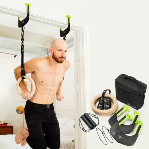 Duonamic Eleviia Ultimate Pullup Travel Package: 9-Piece Kit Includes The Original Eleviia Doorway Pullup Bar System, Wooden Rings and Travel Straps, and Super Compact Travel Bag - Image 2