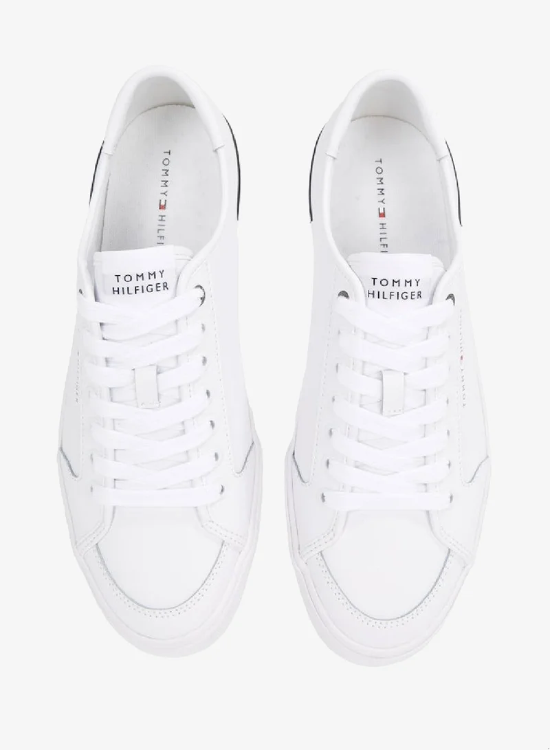 TOMMY HILFIGER White Core Vulcanised Leather Sneakers for Men | Best Price UAE