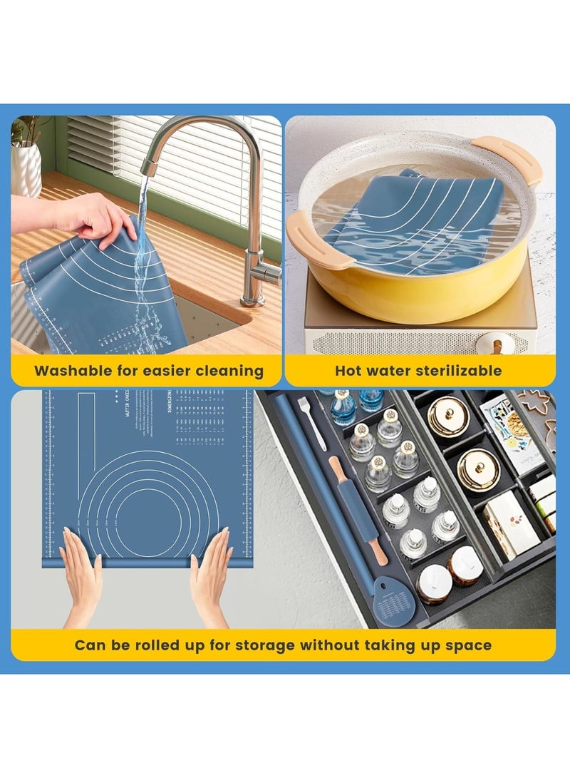 SYOSI Rolling Pin and Baking Set, Wooden Dough Roller with Silicone Pastry Mat, Pastry Brushes and Dough Scraper for Non Stick Baking, 38cm Roller 60x40cm Mat, Home Kitchen Baking, 4 Piece Set, Blue - Image 5