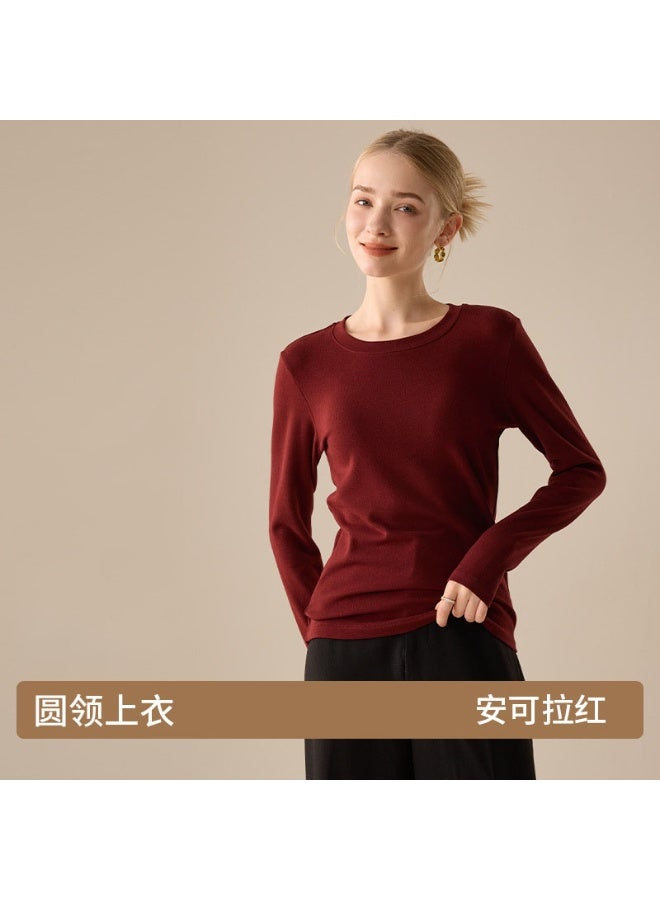 NIBEMINENT Long Sleeve Women's T-Shirt Slim Fit Wool Base Shirt Inner Wear Top Crew Neck T-Shirt Regular Sleeve - Image 1