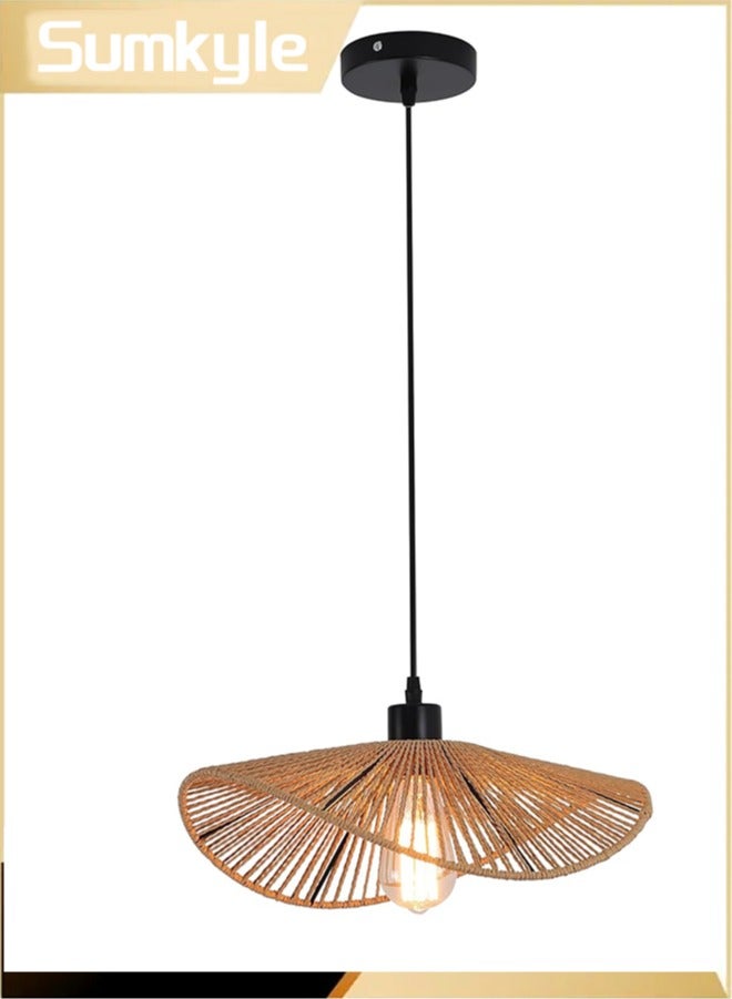 Sumkyle Rattan Pendant Light Fixture, Boho Pendant Light for Kitchen Island, Rustic Farmhouse Chandelier Light Fixture, Woven Hanging Lamp Fixture for Dining Room Bedroom Hallway Foyer Nursery Kitchen - Image 1