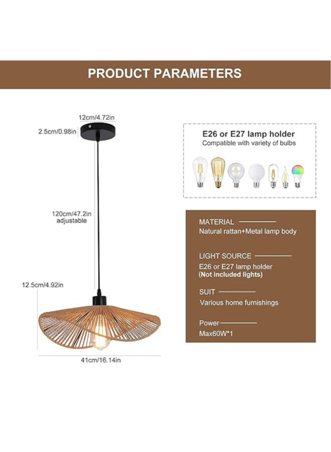 Sumkyle Rattan Pendant Light Fixture, Boho Pendant Light for Kitchen Island, Rustic Farmhouse Chandelier Light Fixture, Woven Hanging Lamp Fixture for Dining Room Bedroom Hallway Foyer Nursery Kitchen - Image 2