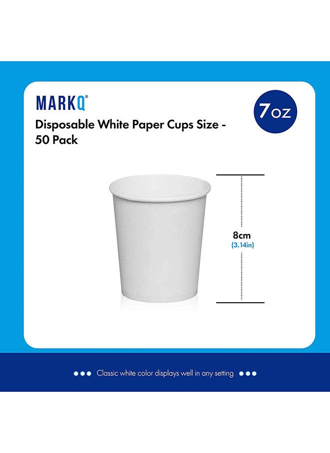 MARKQ [50 Cups] 7 oz. White Paper Cups - Disposable Coffee/Tea/Water Cups for Home, Parties or Work  - Image 2