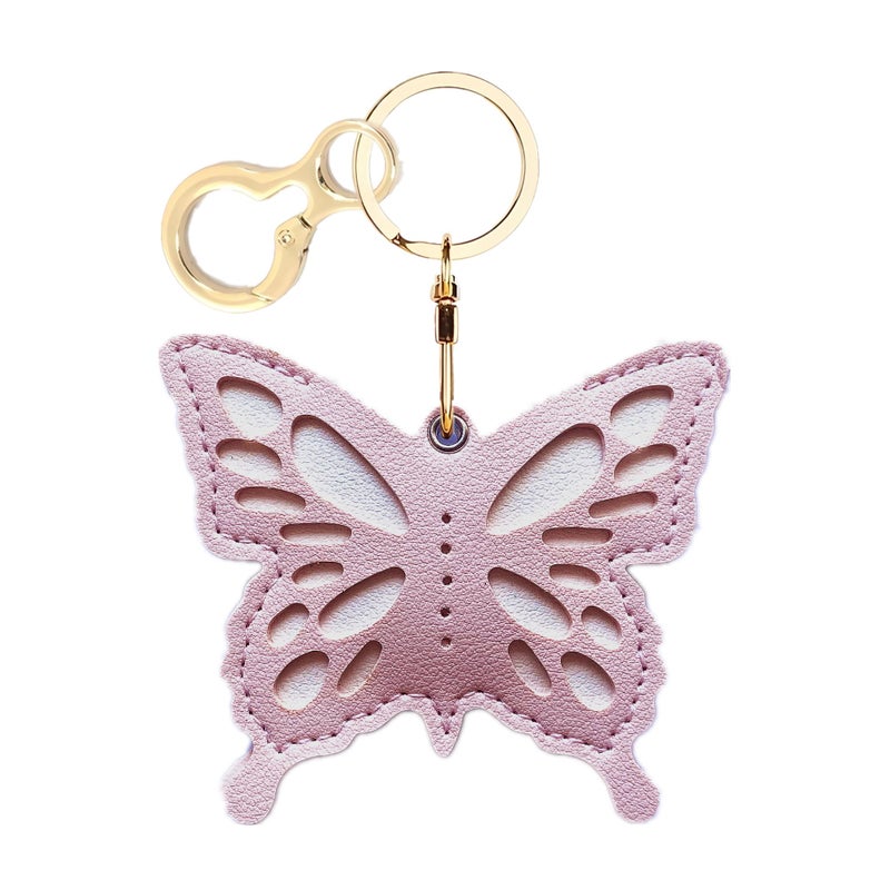 BORKUANA Leather Keychain Holder Case Compatible with AirTag,Cute Protective Apple Air Tag Cover with Keychain Ring,Anti-Scratch Finder GPS Tracker Case for Wallet Keys,bag,pets(Pink Butterfly) - Image 1