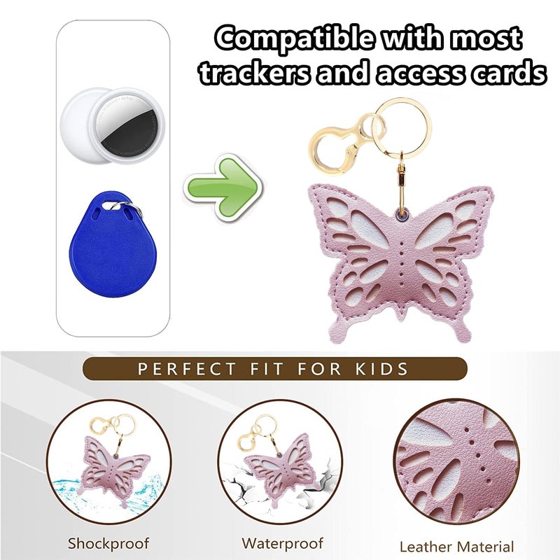 BORKUANA Leather Keychain Holder Case Compatible with AirTag,Cute Protective Apple Air Tag Cover with Keychain Ring,Anti-Scratch Finder GPS Tracker Case for Wallet Keys,bag,pets(Pink Butterfly) - Image 4