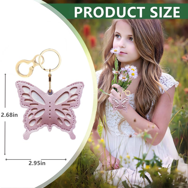 BORKUANA Leather Keychain Holder Case Compatible with AirTag,Cute Protective Apple Air Tag Cover with Keychain Ring,Anti-Scratch Finder GPS Tracker Case for Wallet Keys,bag,pets(Pink Butterfly) - Image 2