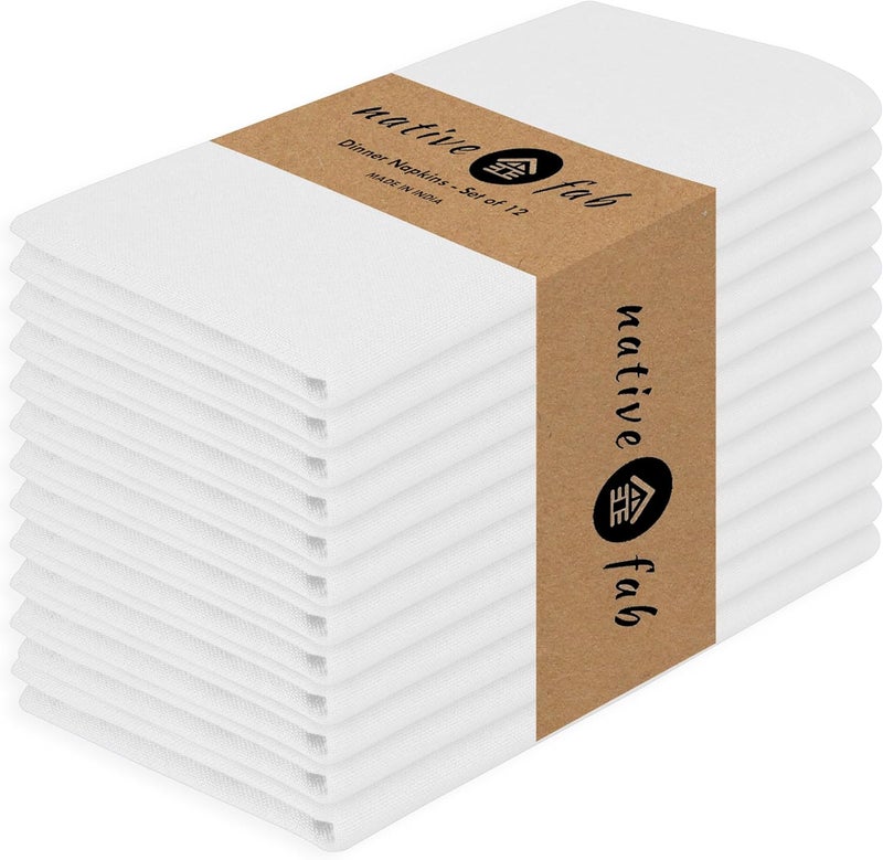 Native Fab Cloth Napkin Set of 12 100 Cotton Washable Fabric Reusable Cloth Napkin 17x17 inches Table Decor Napkins for Wedding Dinner Events  White - Image 1