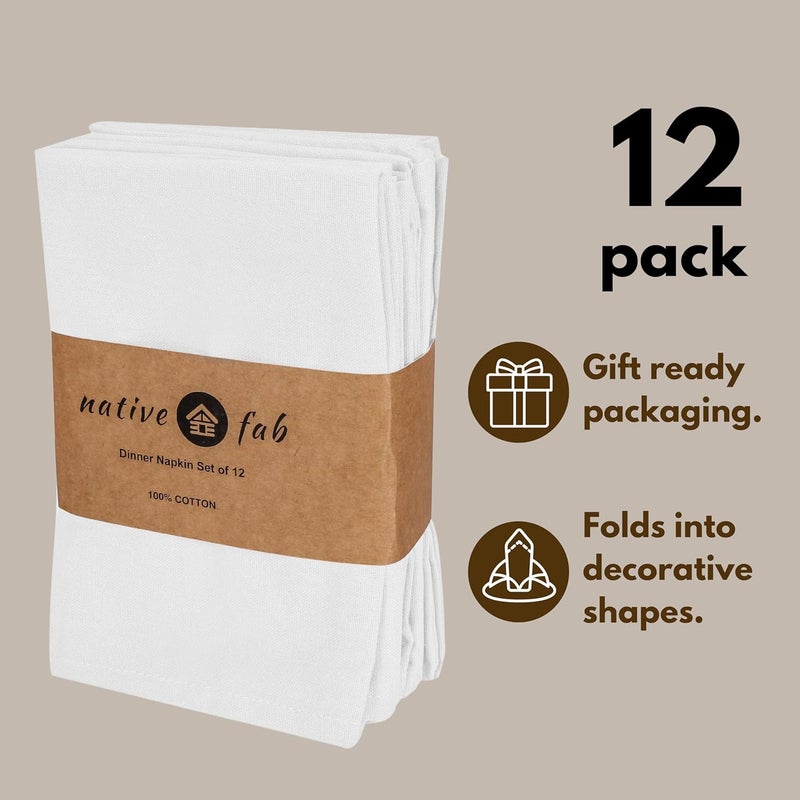 Native Fab Cloth Napkin Set of 12 100 Cotton Washable Fabric Reusable Cloth Napkin 17x17 inches Table Decor Napkins for Wedding Dinner Events  White - Image 5