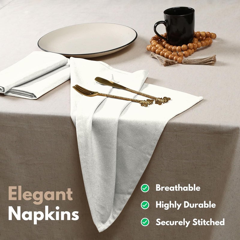 Native Fab Cloth Napkin Set of 12 100 Cotton Washable Fabric Reusable Cloth Napkin 17x17 inches Table Decor Napkins for Wedding Dinner Events  White - Image 4