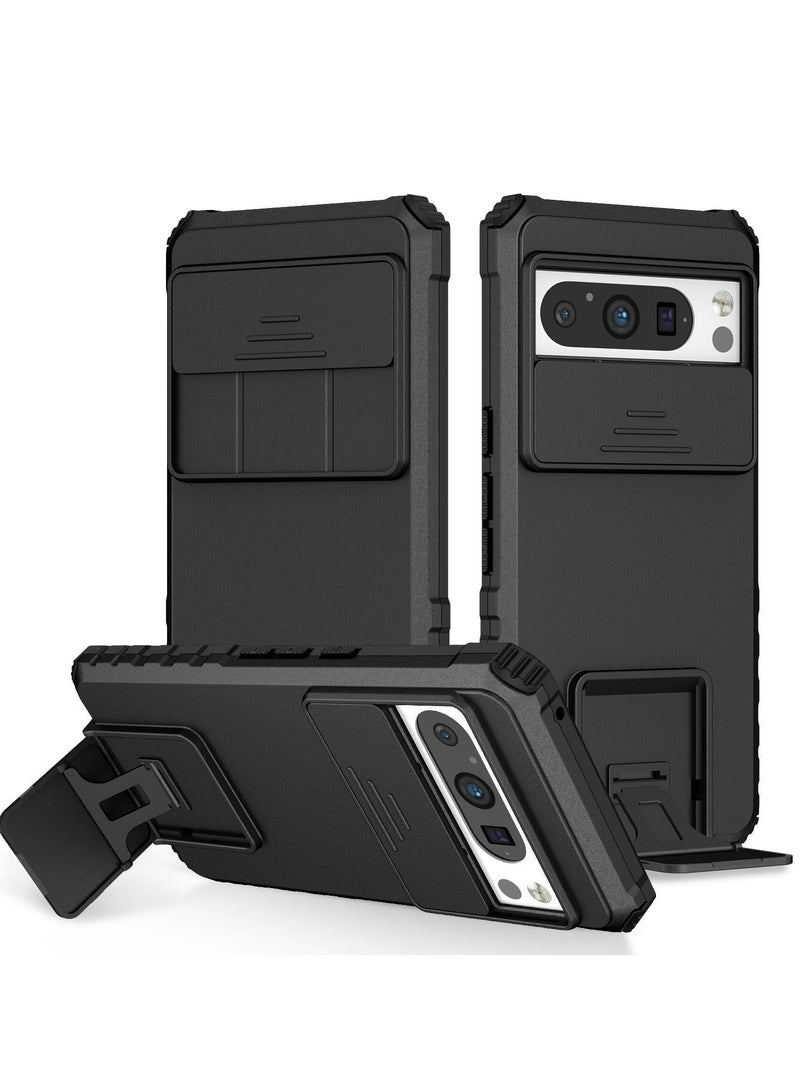 for Google Pixel 9 Pro XL Case, Innovative Telescopic Bracket, Sliding Protection Camera Window, Slim Thin PCTPU Shockproof Mobile Phone Case for Google Pixel 9 Pro XL, Black