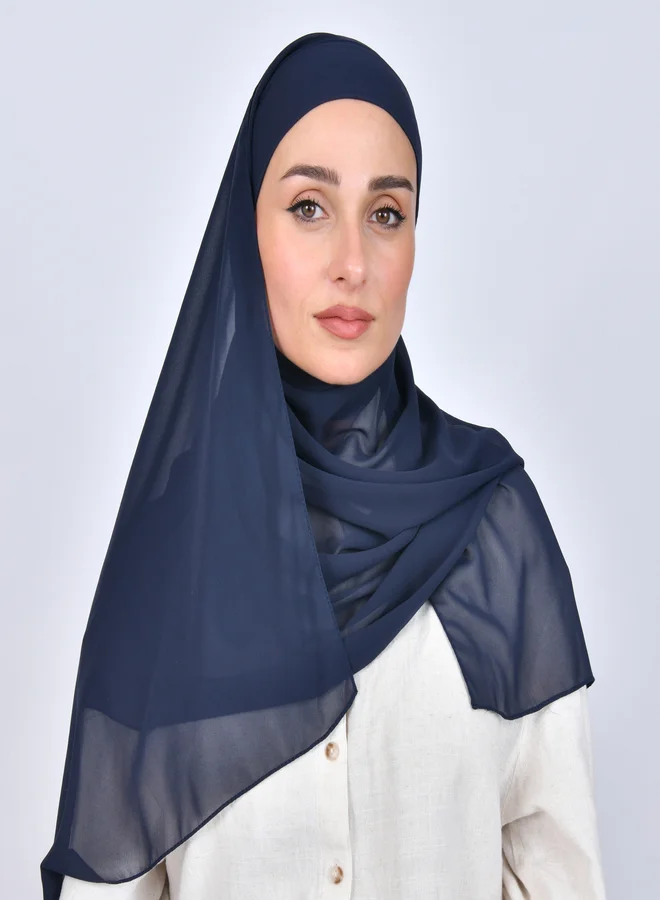 عبايات حوراء طرحة شيفون بربطة اغلاق - كحلي