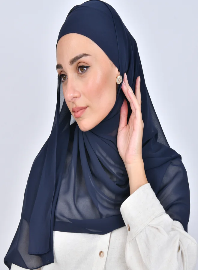 عبايات حوراء طرحة شيفون بربطة اغلاق - كحلي