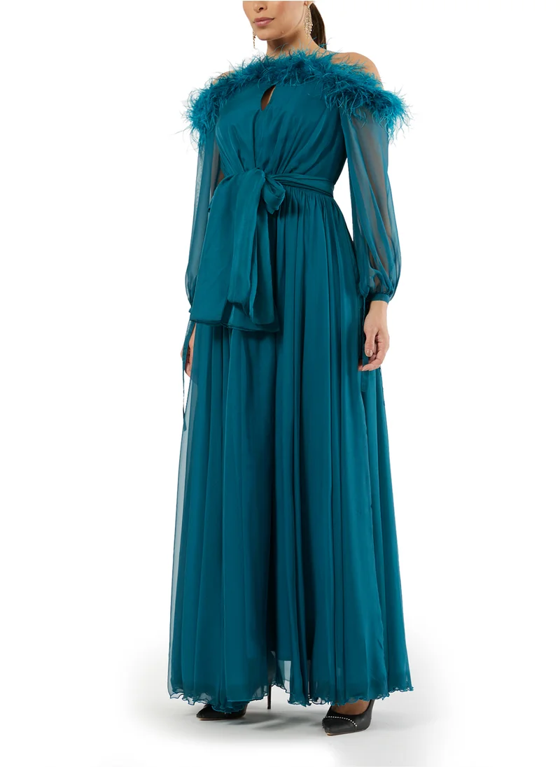 امري Feather Embellished Long Dress