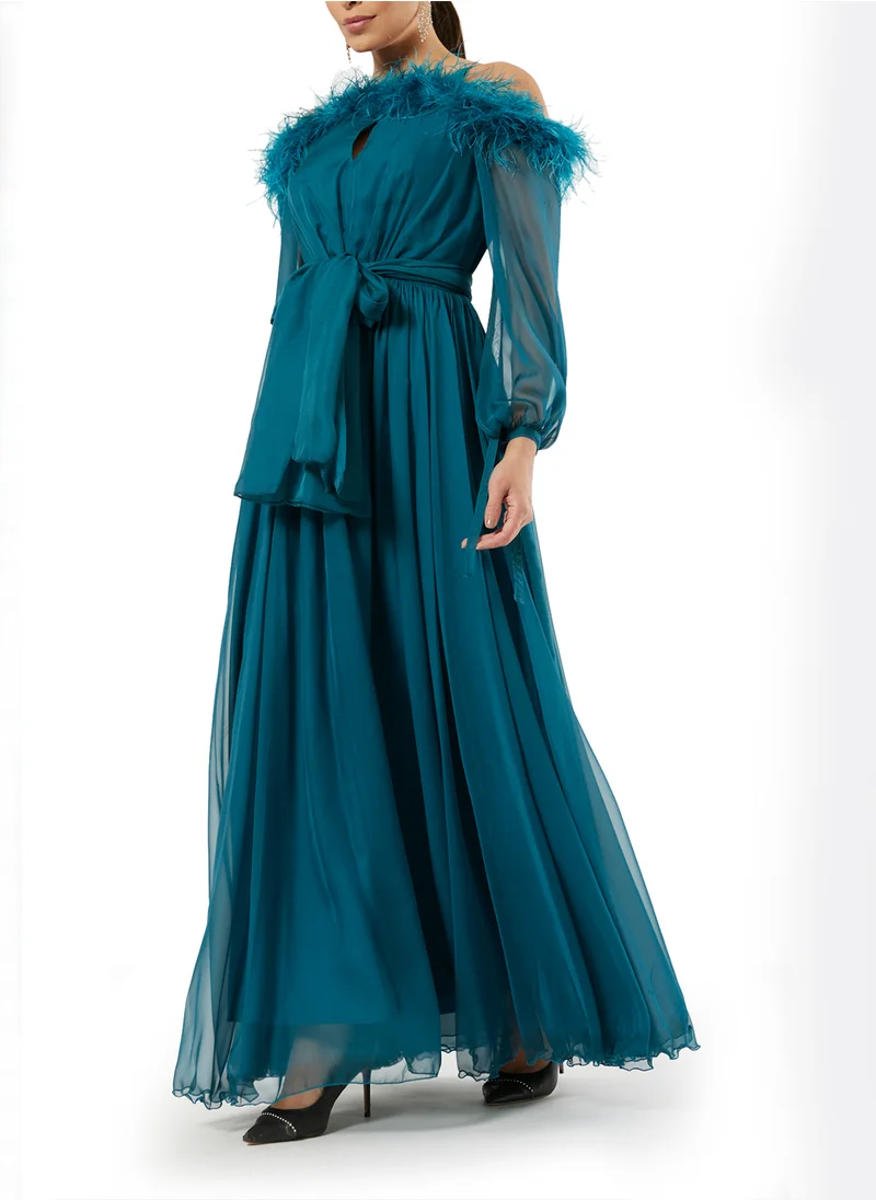 امري Feather Embellished Long Dress