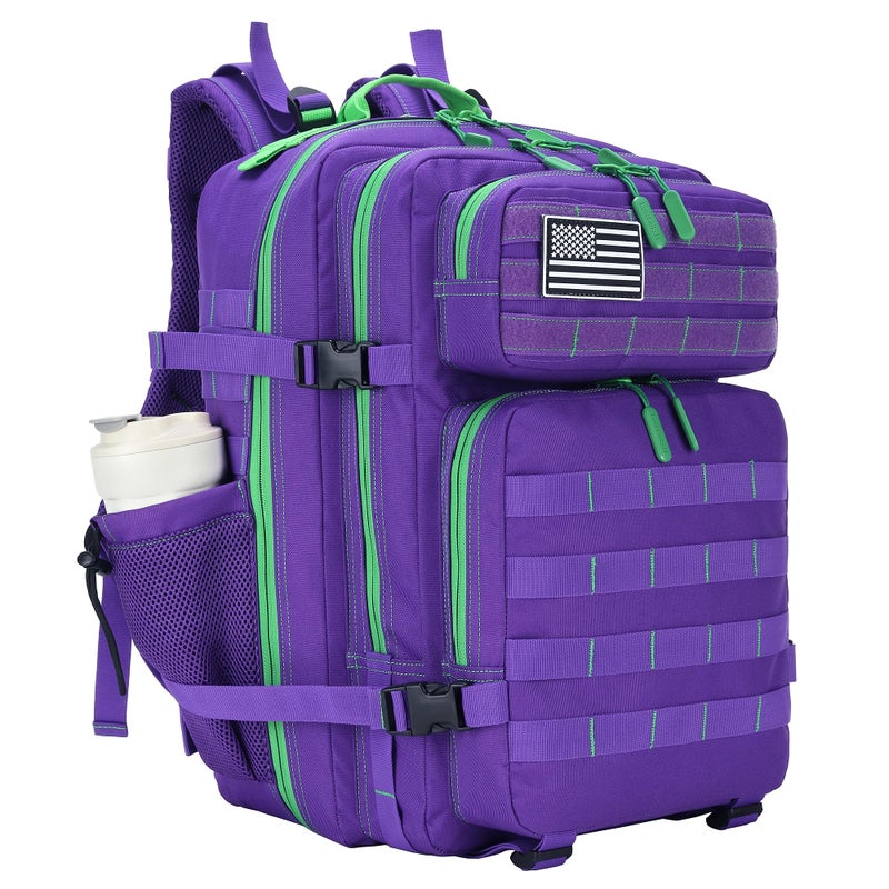 Lovelinks21 45L Tactical Assault Backpack 3 day assault pack with Molle Waterproof backpack Rucksack for Tactical Backpacks (Purple Green) - Image 1