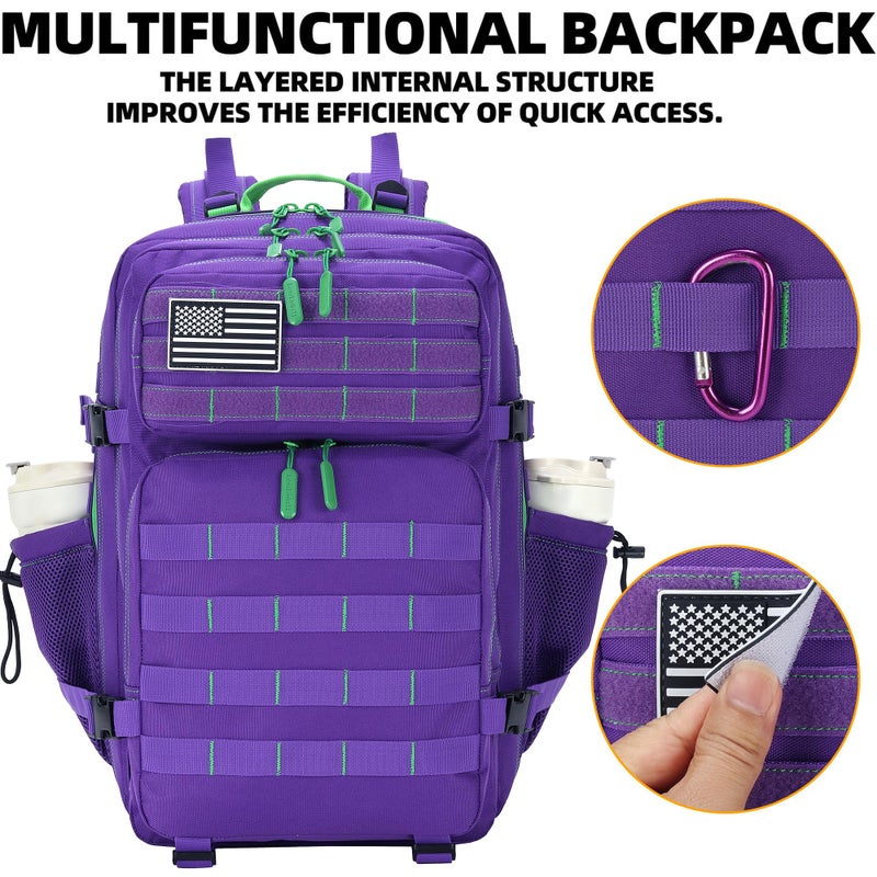 Lovelinks21 45L Tactical Assault Backpack 3 day assault pack with Molle Waterproof backpack Rucksack for Tactical Backpacks (Purple Green) - Image 4