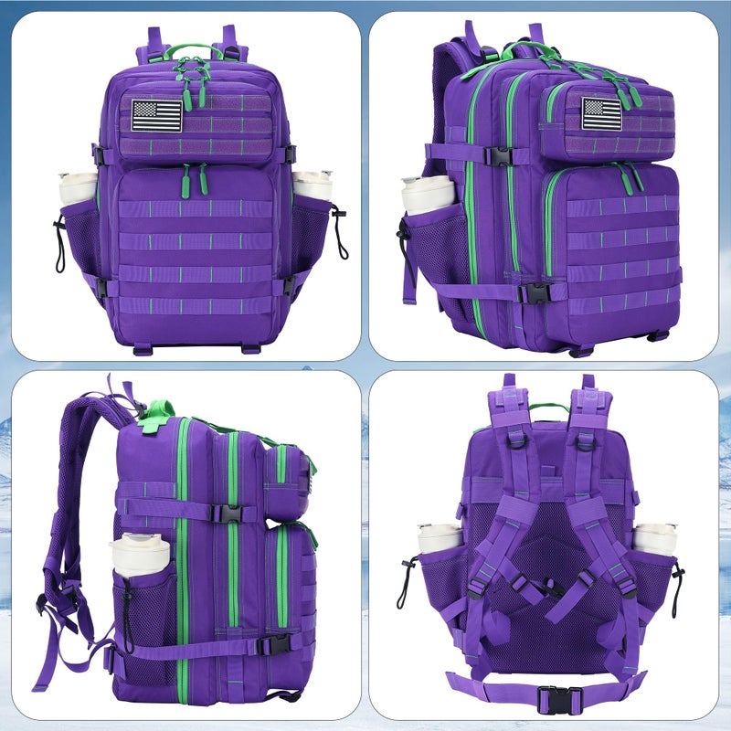 Lovelinks21 45L Tactical Assault Backpack 3 day assault pack with Molle Waterproof backpack Rucksack for Tactical Backpacks (Purple Green) - Image 2