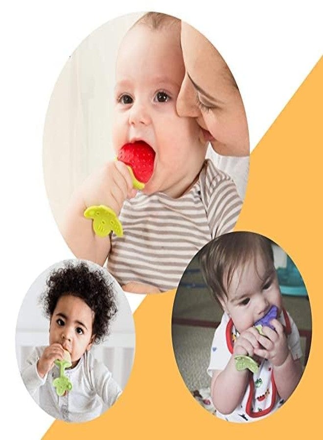 MANUHUT (Pack of 2) Baby Teething Toys for Babies 0-6 Months,Baby Toys 6 to 12 Months, BPA Free Soft and Textured Fruit Shaped Silicone Teether Relief Soothing Sore Gums Chew Infant Toys RED and Pink - Image 2