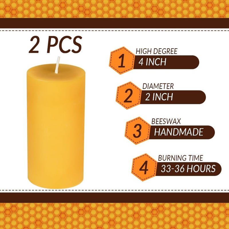 DEYBBY Natural Beeswax Pillar Candle, Smokeless Dripless Pure Beeswax Candle Set with Natural Scent for Room Decoration Prayer Party, Long Lasting Burn Time,1.89x3.86 inch (2 Pack),Brown Raw - Image 2