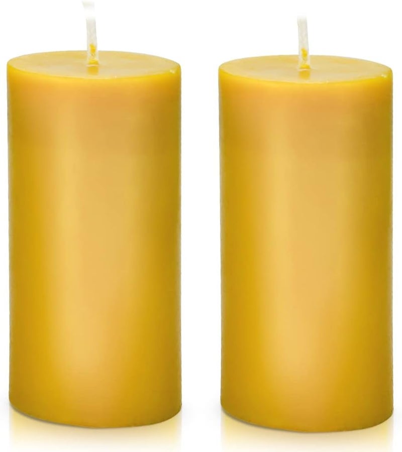 DEYBBY Natural Beeswax Pillar Candle, Smokeless Dripless Pure Beeswax Candle Set with Natural Scent for Room Decoration Prayer Party, Long Lasting Burn Time,1.89x3.86 inch (2 Pack),Brown Raw - Image 1