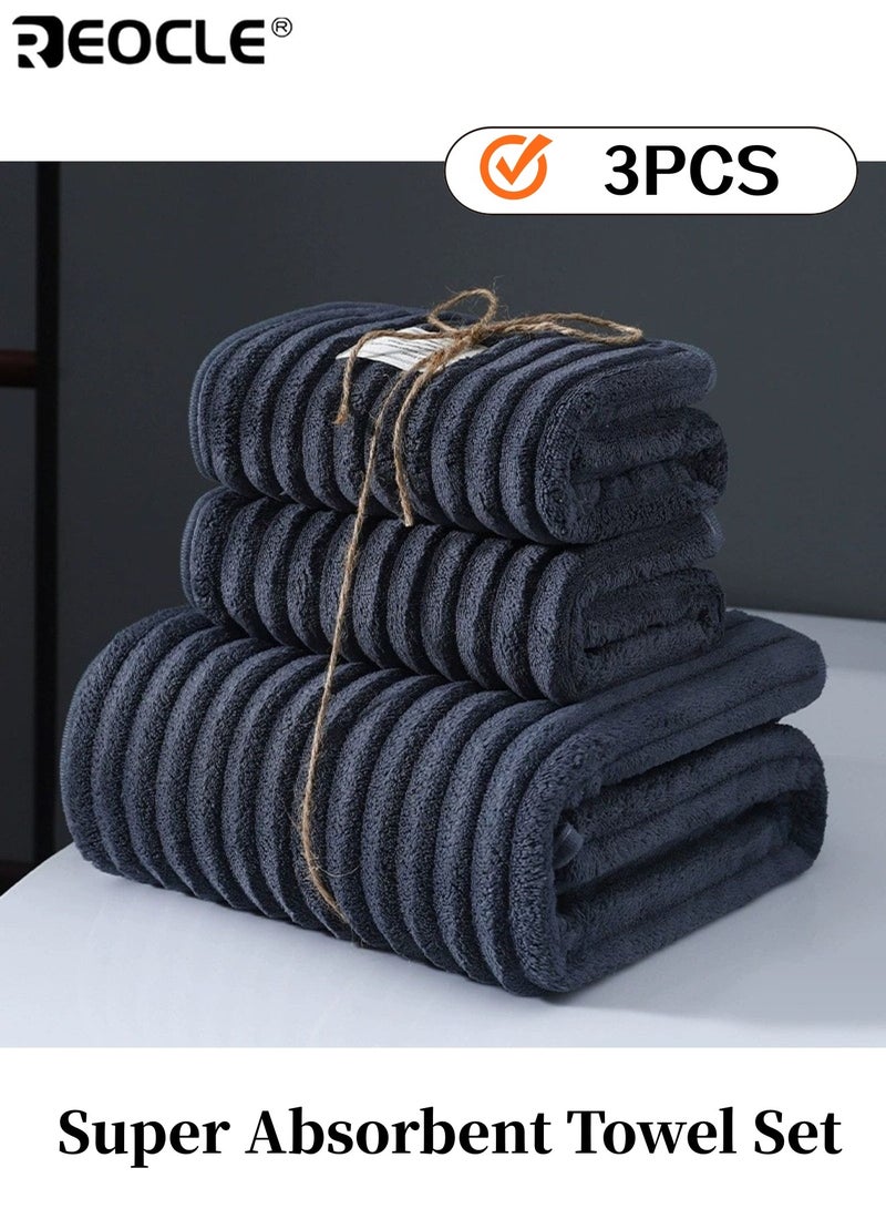 REOCLE 3pcs Super Absorbent Towel Set Quick-Drying Comfortable Bathing Towel Bath Towel Machine Washable Soft Coral Velvet Perfect for Home Hotels Spas Salons - Image 1