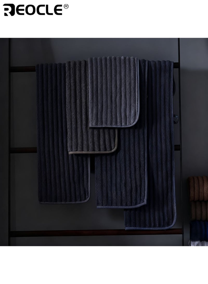 REOCLE 3pcs Super Absorbent Towel Set Quick-Drying Comfortable Bathing Towel Bath Towel Machine Washable Soft Coral Velvet Perfect for Home Hotels Spas Salons - Image 4