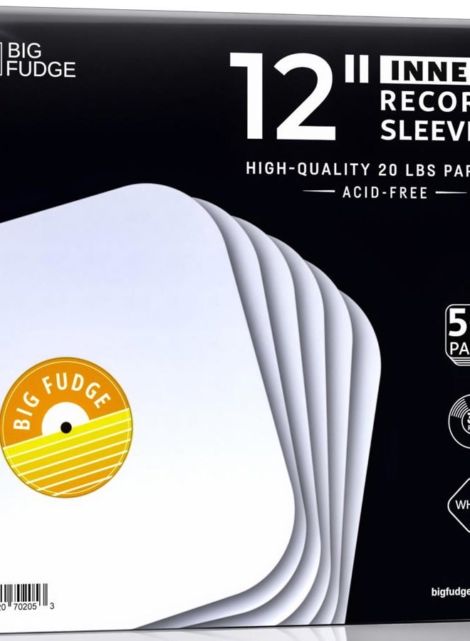 BIG FUDGE 50X Vinyl Record Inner Sleeves 12" Lp Heavyweight Acid Free Paper Round Corners Insert The Best Protection For Your Collection 12 inch 50x pack - Image 1