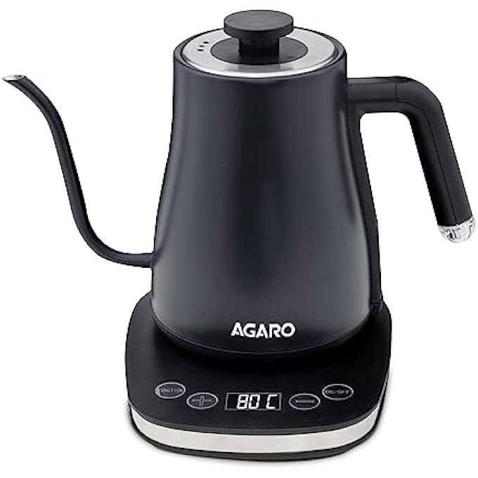 AGARO Grand Electric Goose Neck Kettle 800 Ml Hot Water Tea Coffee Stainless Steel Body Narrow Neck Adjustable Temperature Settings Led Display Black  1500 Watts - Image 1