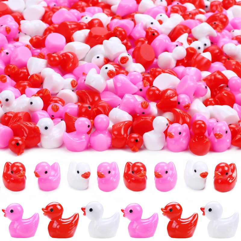 DULEFUN 150pcs Valentines Mini Resin Ducks Valentines Day Small Little Resin Ducks Bulk to Hide Tiny Miniature Ducks Figures for Dollhouse Micro Garden Landscape Decoration Craft Party Favors Toys - Image 3