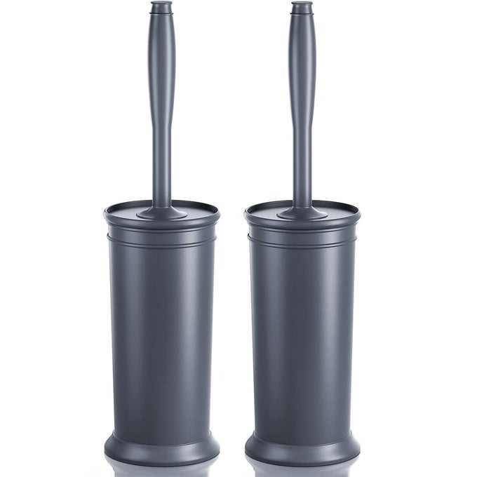 TOILET BRUSH AND HOLDER 2 PACK TOILET BOWL BRUSH WITH EXTRA LONG HANDLE TOILET SCRUBBER AND COVERED HOLDER TOILET BRUSHES FOR BATHROOMSPACE SAVING COVERED BRUSH DURABLE DEEP CLEANINGGREY