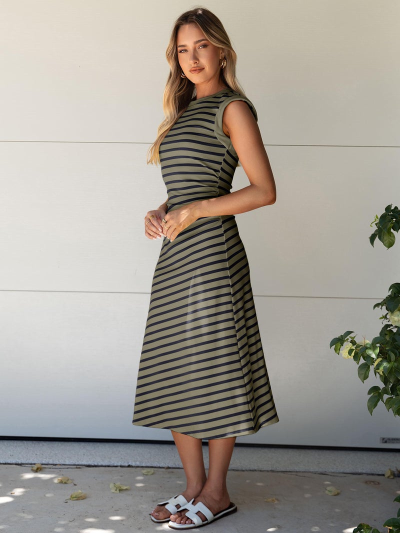 Glamaker Women Summer Tshirt Midi Dress Soft A Line Cap Sleeve Casual Sun Dress for Work Beach Vacation(Army Green M) - Image 4