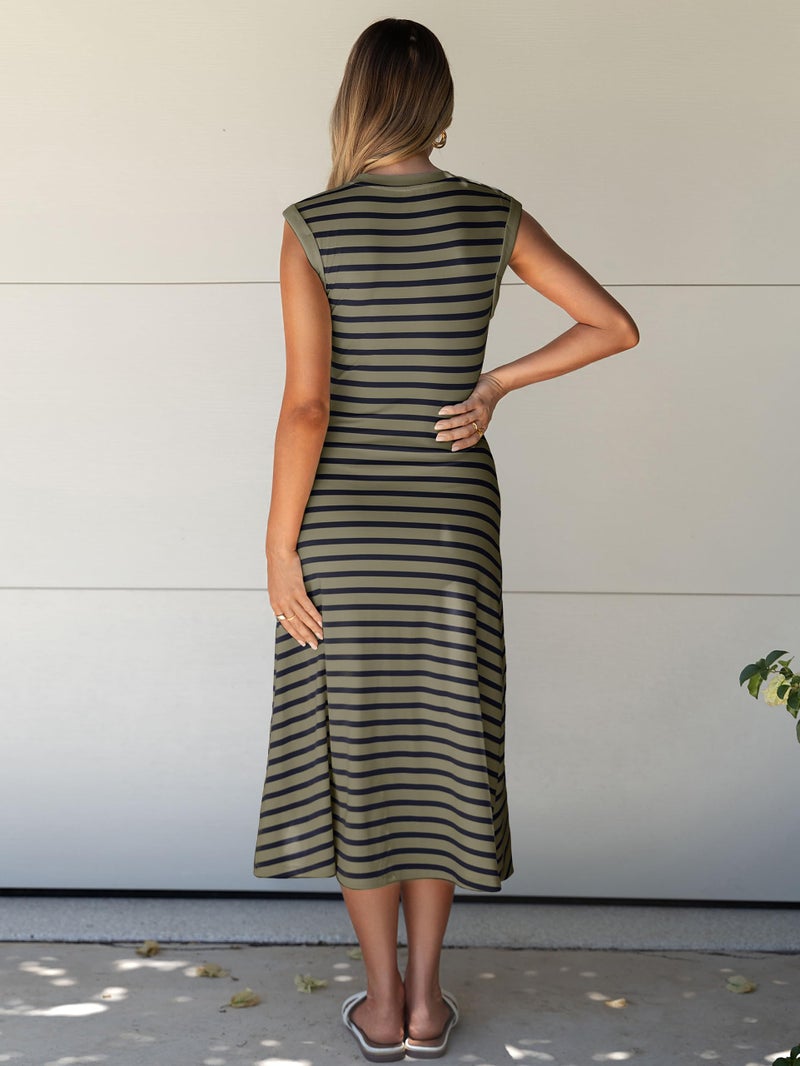 Glamaker Women Summer Tshirt Midi Dress Soft A Line Cap Sleeve Casual Sun Dress for Work Beach Vacation(Army Green M) - Image 5